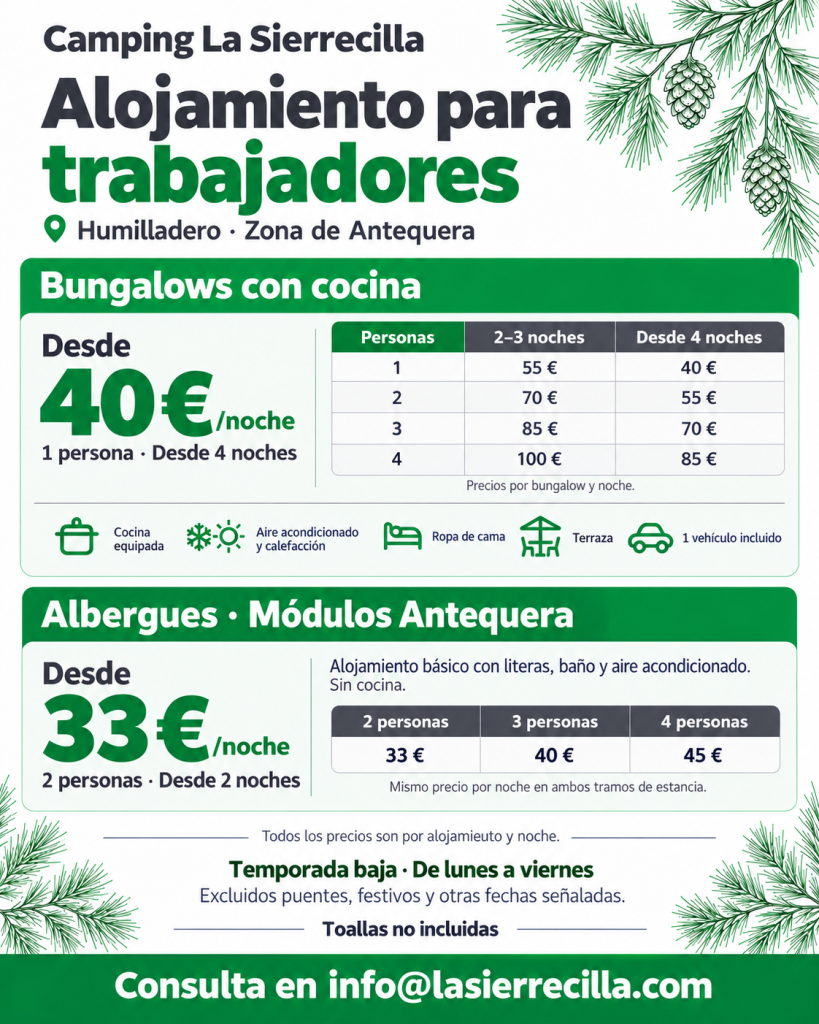 Oferta alojamiento trabajadores, empresas cerca de Antequera